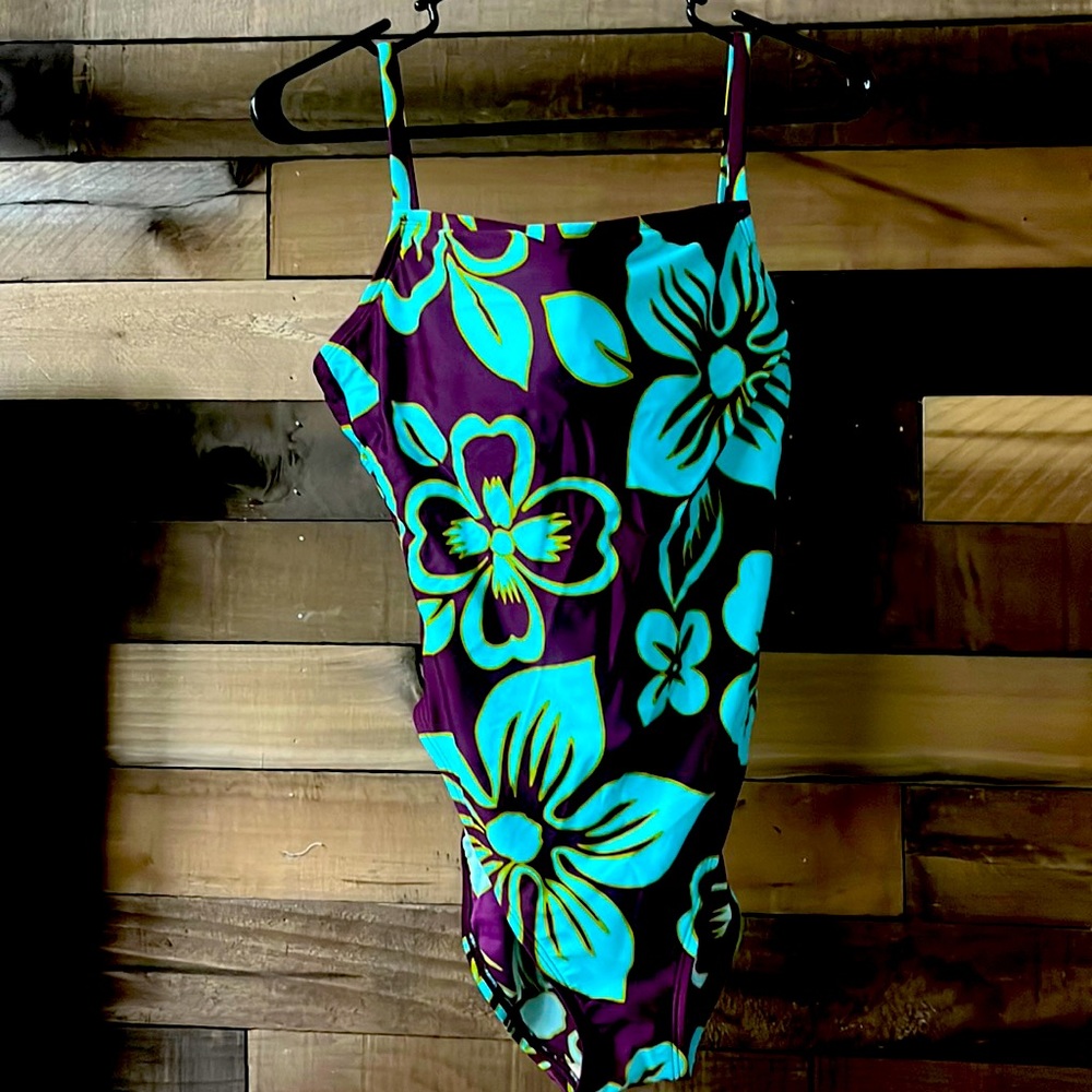 Purple and blue Victoria’s Secret one piece swimsuit